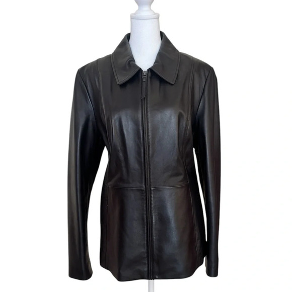 Investments Genuine Lamb Leather Long Sleeve Point Collar Zip Front Jacket - Picture 3 of 11